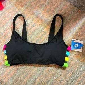 O'Rageous Black Swim Top with Neon